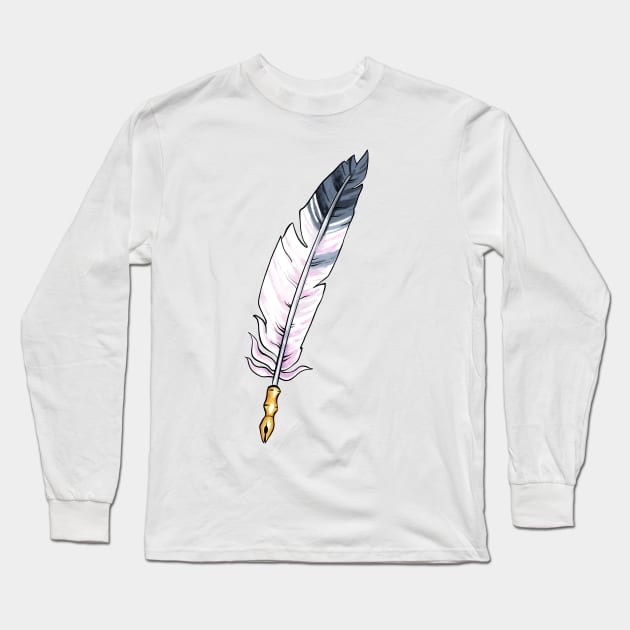 Pastel Feather Quill Long Sleeve T-Shirt by Ellen Wilberg